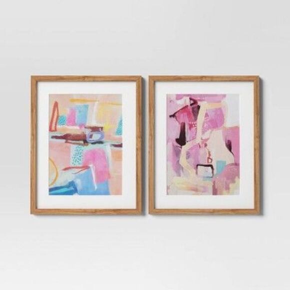 Threshold -  Abstract Wall Art Set of 2 16"x20" Paint Pink - Picture 1 of 4